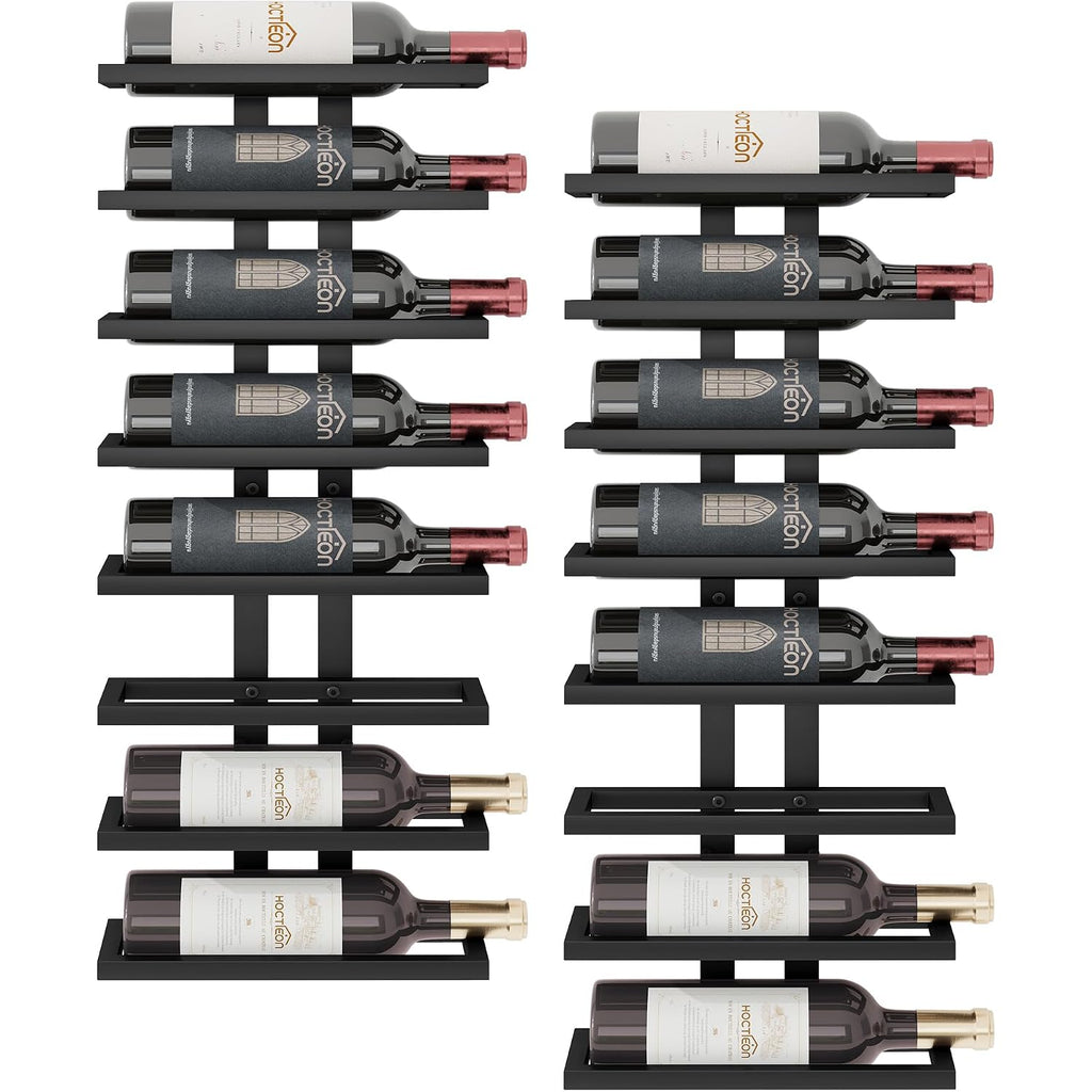 Hoctieon 2-Set 8 Tier Wall Mount Wine Rack (16 Tiers), Wall Racks For Wine Bottles Display And Storage, Hanging Bottle Organizer For Living Room, Dining Room, Wine Cellar, Bar, Black