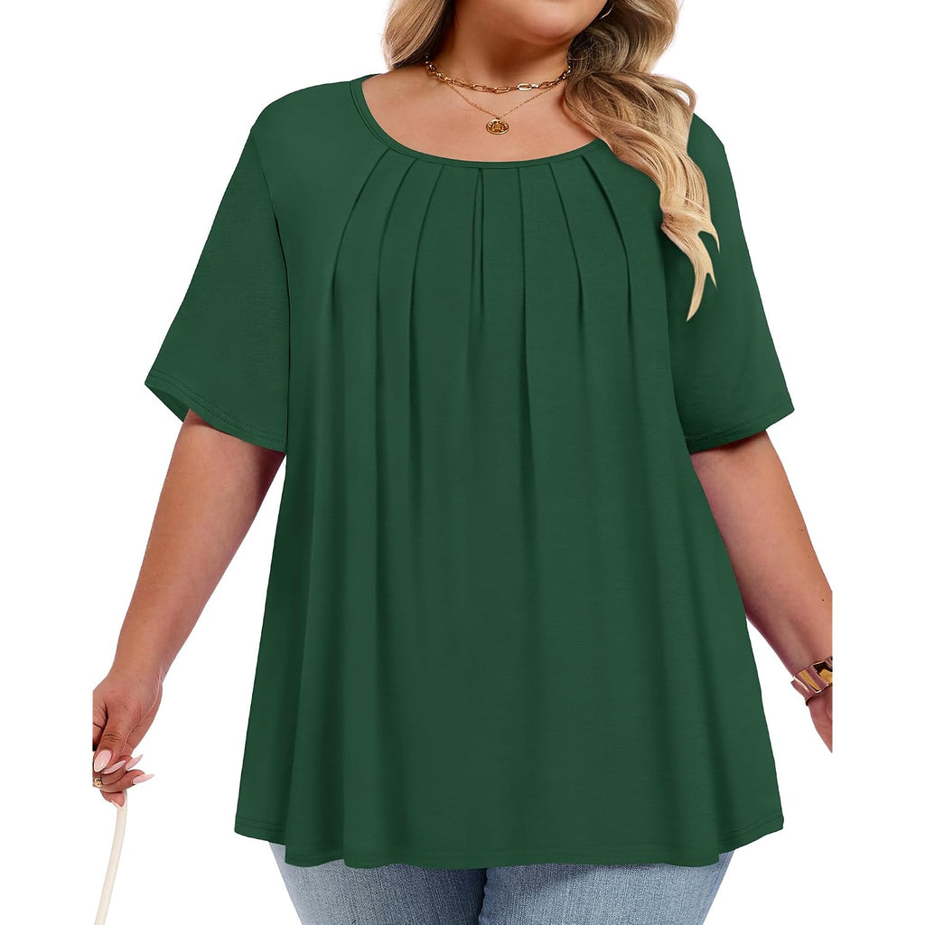 Womens Plus Size Tops Summer Short Sleeve Shirts Flowy Crewneck Casual Loose Tunic Top Blouses 2026