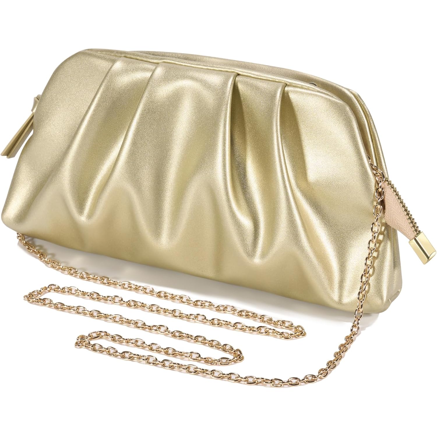 SWEETV CHUNLI Dressy Vegan Leather Clutch Purse for Women Formal, Soft Pleated PU Evening Clutch for Weddings, Proms