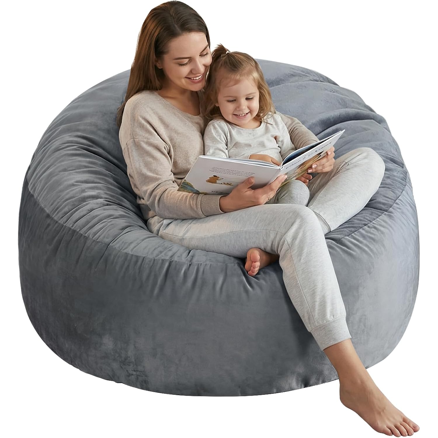 Shouren 3 Ft Bean Bag Chair,Memory Foam Bean Bag Chairs For Adults,Bean Bag Sofa For Living Room,Beanbag With Filler Included,Soft Velvet Fabric,Pull-Handle - 3 Foot,Dark Grey