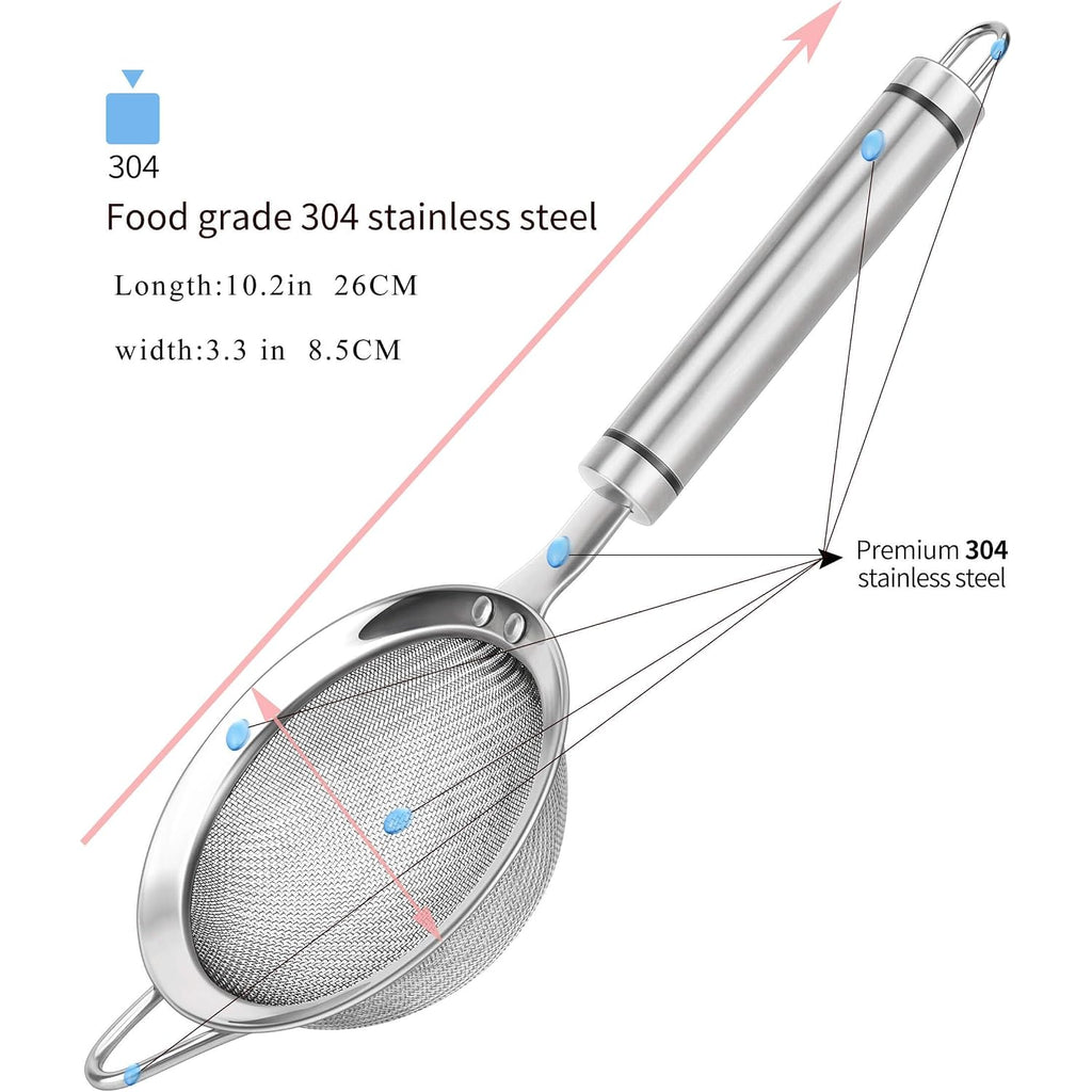 304 Stainless Steel Fine Mesh Strainers For Kitchen, Colander-Skimmer With Handle, Sieve Sifters For Food, Tea, Rice, Oil, Noodles, Fruits, Vegetable