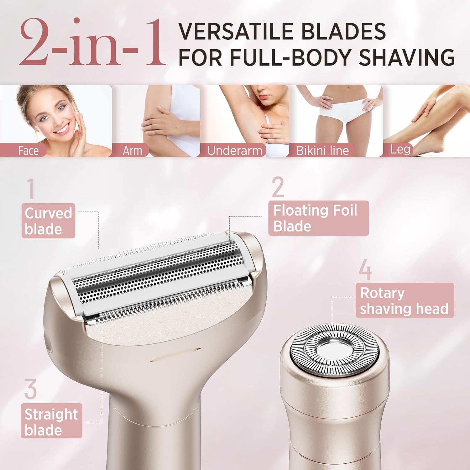 Orchrose Electric Razor for Women 2-in-1: Painless Rechargeable Shaver for Face Legs Underarms and Bikini Area – Travel Lock
