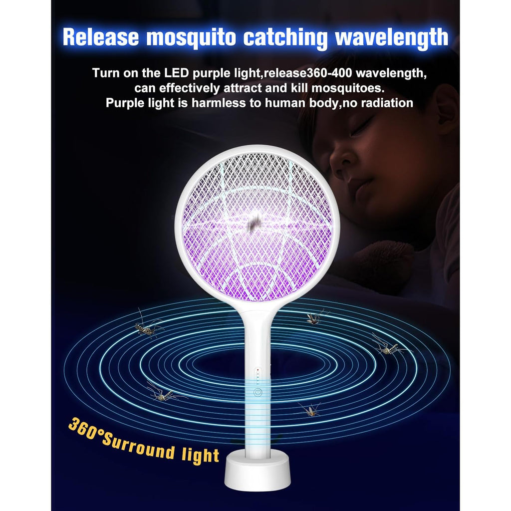 2Pack Electric Fly Swatter,4000V Bug Zapper Racket With 1500Mah Battery Rechargeable,2 In 1 Fly Zapper & Purple Mosquito Killer Lamp With 3 Layers Of Safety Net Suitable For Indoor And Outdoor