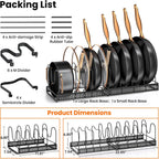 Mudeela Pots And Pans Organizer Rack For Under Cabinet, Expandable 11.81''-22.85'' Pot Lid Kitchen Cabinet Organizer Holder With 10 Adjustable Compartment Cutting Board Organizer For Pan Lid, Bakeware