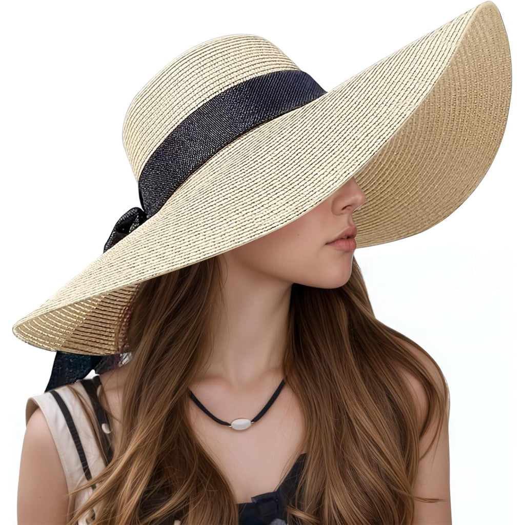 Beach Hats for Women, Wide Brim Sun Straw Hat for Women, Sun Hat UPF 50+ UV Protection