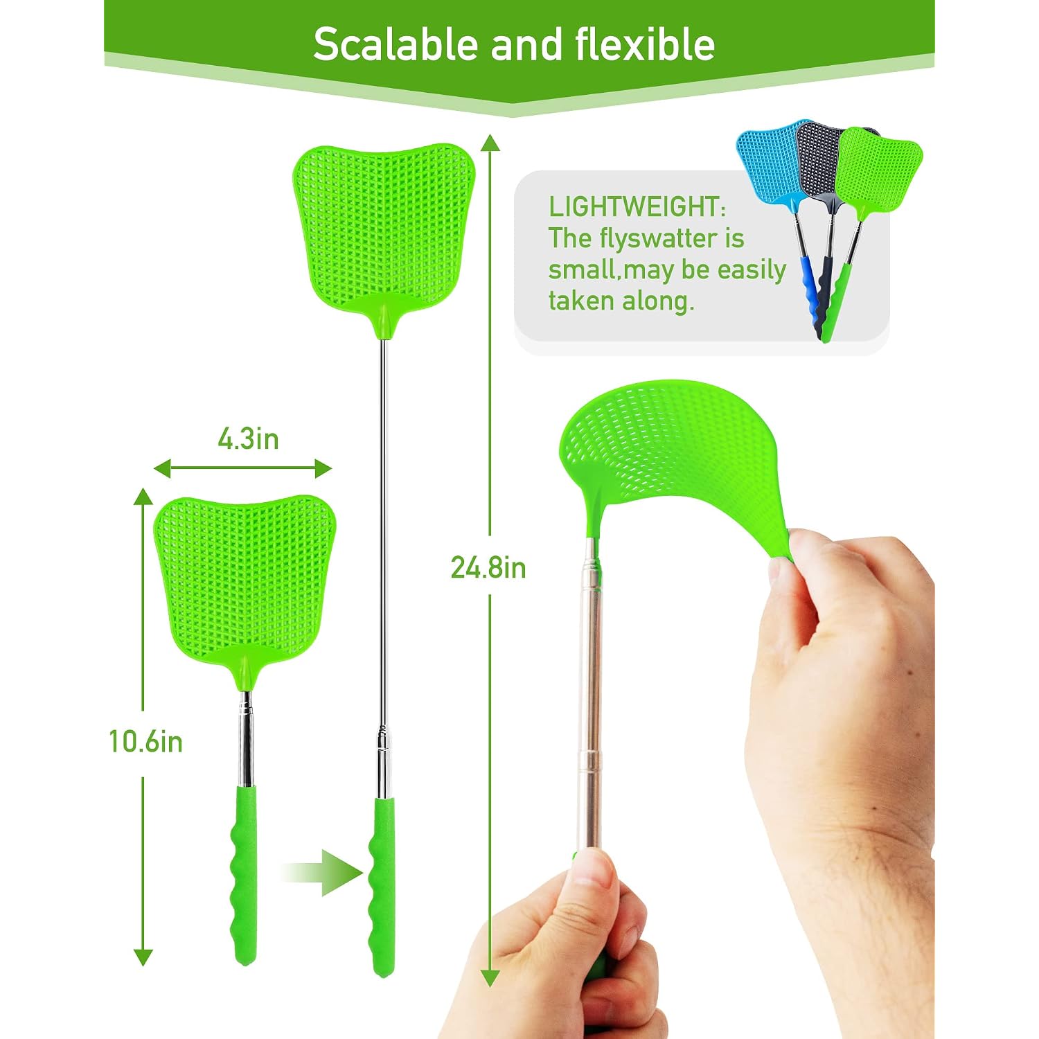 Wapodeai 3 Pcs Fly Swatter, Fly Swatters Plastic Telescopic, Large Bug Swatter That Work For Indoor And Outdoor. (Black Blue Green)