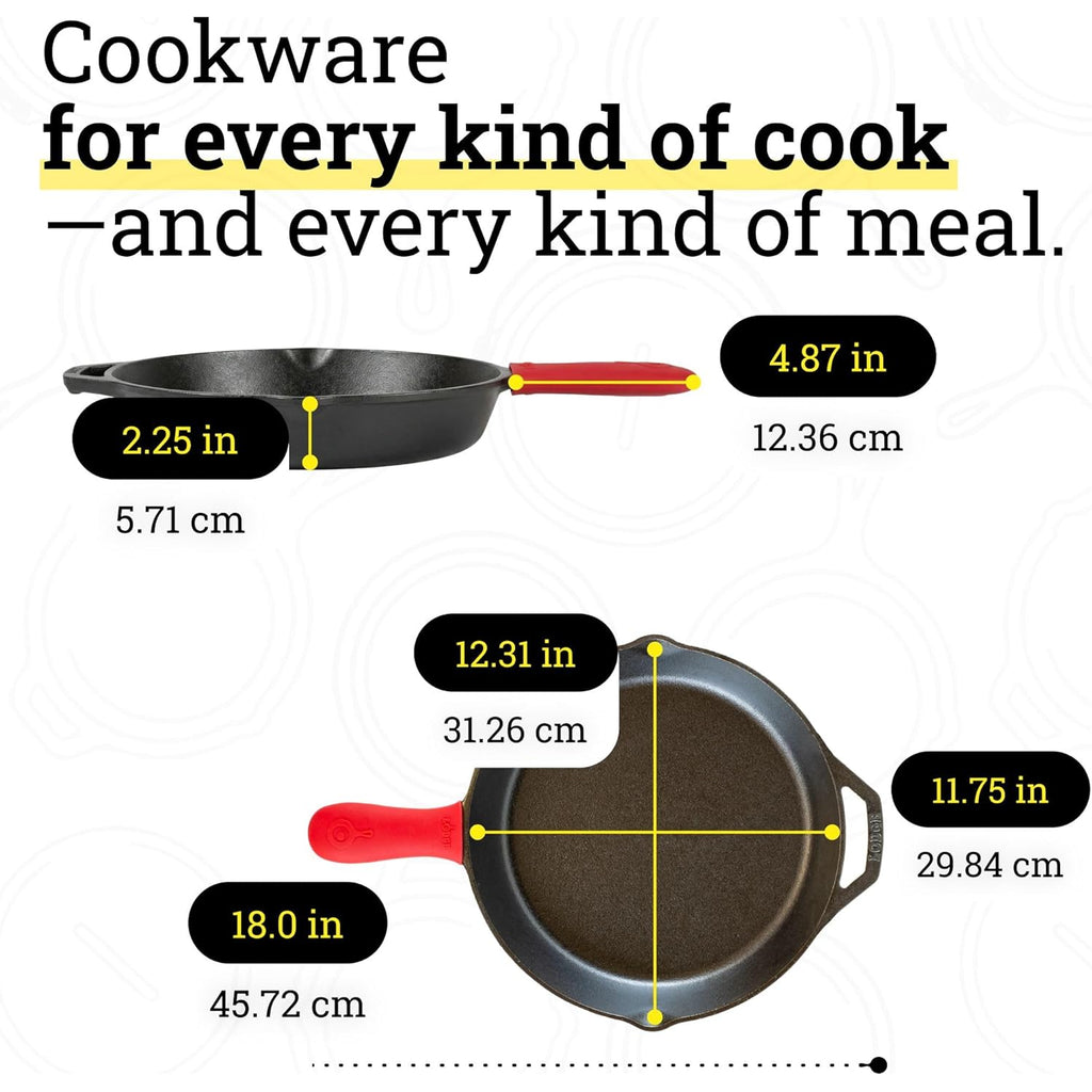 Lodge Seasoned Cast Iron Skillet 12 Inches - Quality Frying Pan for the Stove, Oven, Grill & Campfire - Includes Silicone Hot Handle Holder - Non-Toxic, Nonstick & Long-Lasting
