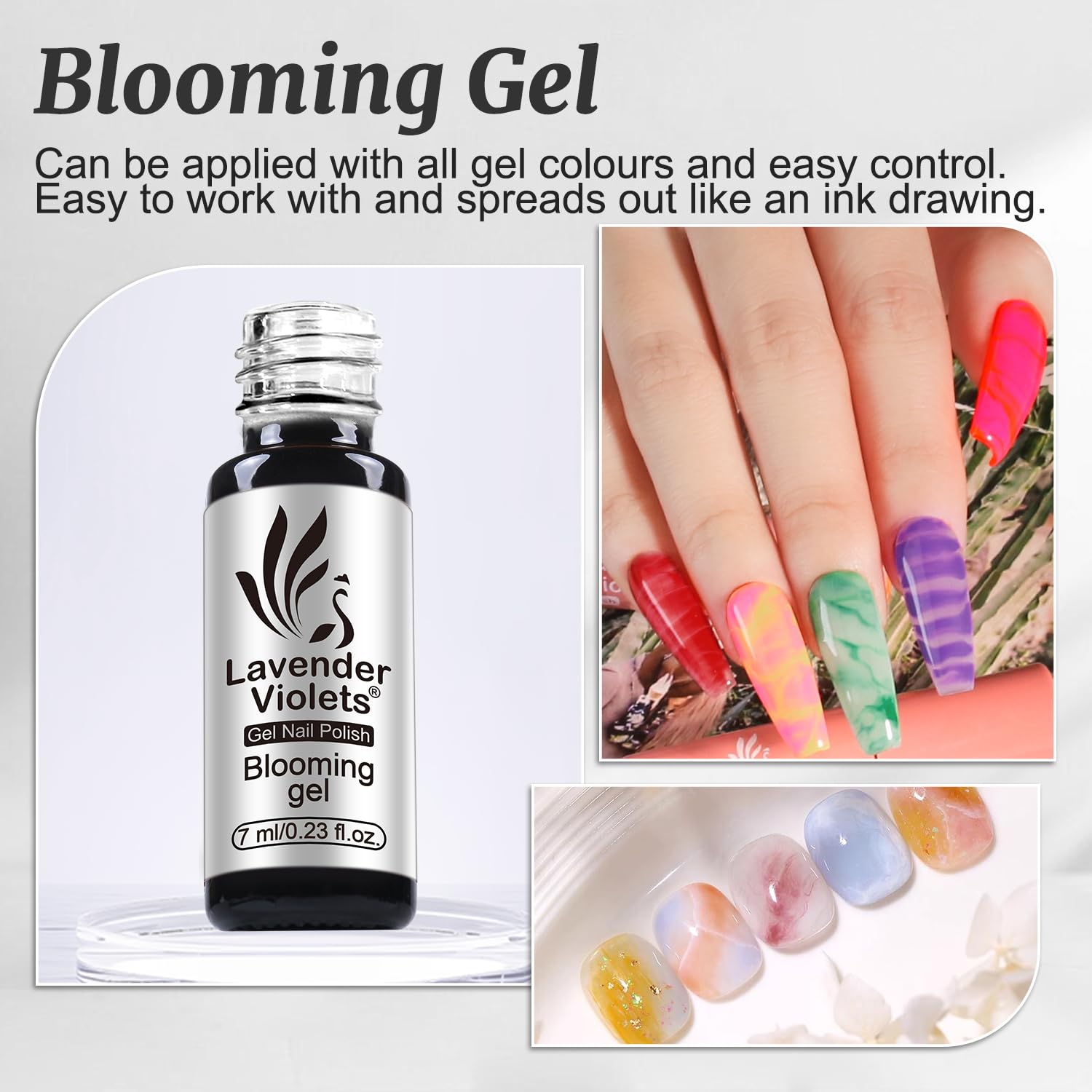 Lavender Violets 6pcs Gel Base and Top Coat Set - Blooming Gel, Glow in the Dark Top Coat, Glossy & Matte Coats, 5 in 1 Builder Base, Non-Acid PH Bond Clear Nail Polish Kit for Manicure C201