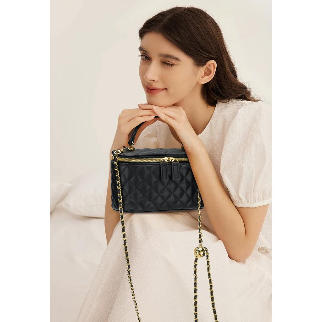 Mini Quilted Box Crossbody Bags For Women, Small Square Designer Clutch Purses With Adjustable Chain Strap