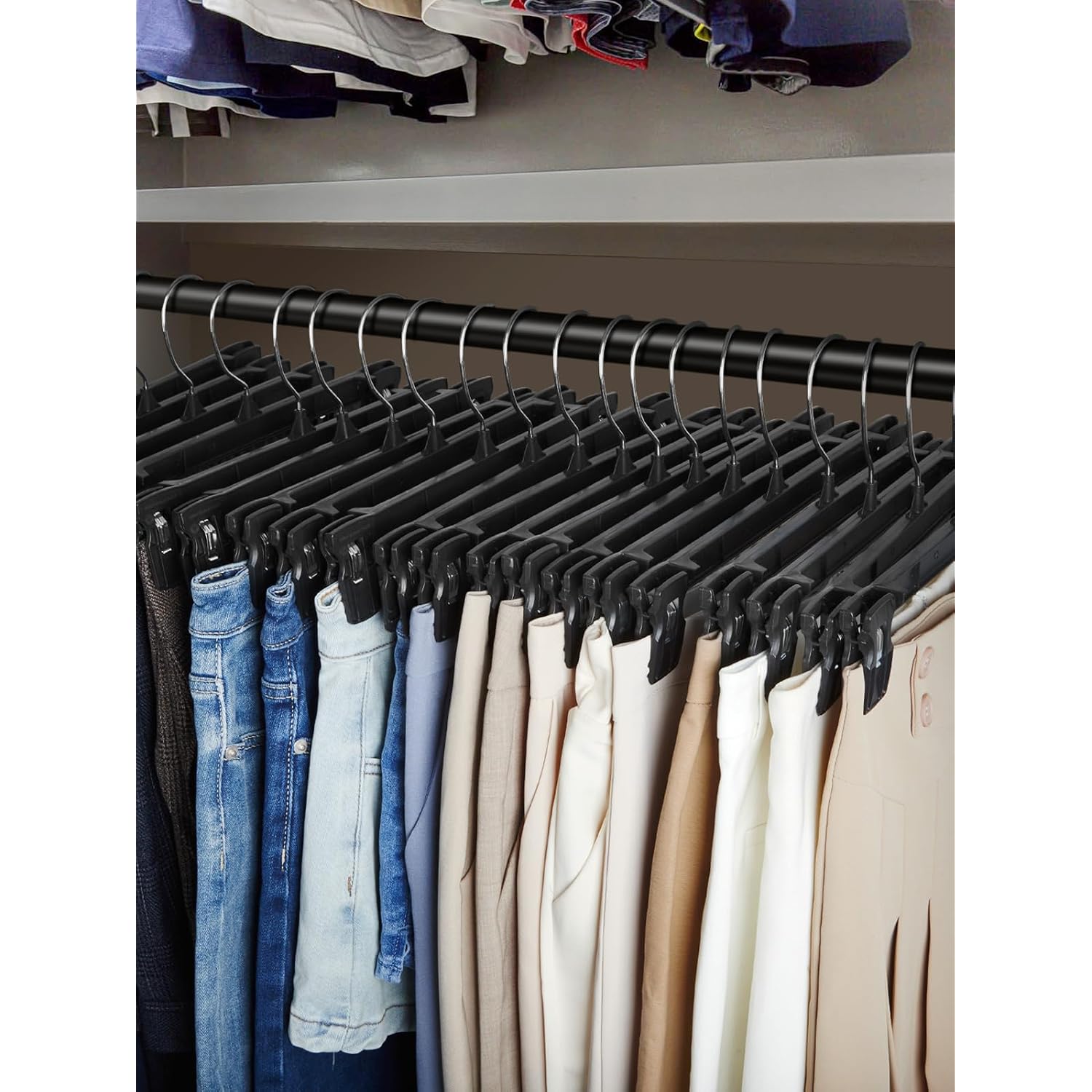 Smartor Pants Hangers - 30 Pack, Black Clips Hangers With 360° Hooks, Shorts Hanger With Strong Clamps, Dress, Heavy Duty As Trousers, Skirt, Jeans, Towel And Bottom Clothes -12 Inch