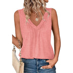 Ofeefan Tank Top For Women Loose Fit Sleeveless Shirts V Neck Summer Clothes Ruched Women'S Tees And Tanks Curved Hem