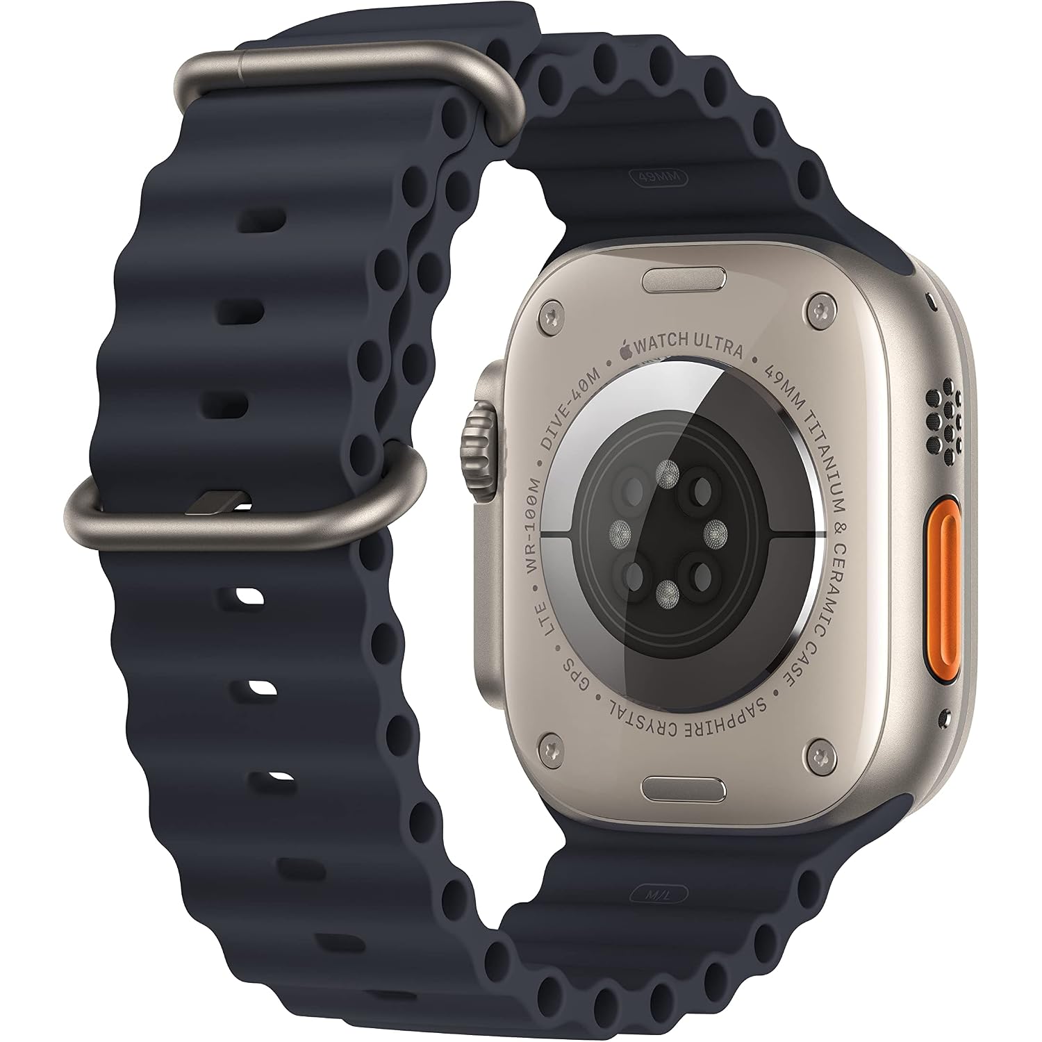 Apple Watch Ultra [Gps + Cellular 49Mm] Titanium Case With Midnight Ocean Band, One Size (Renewed)