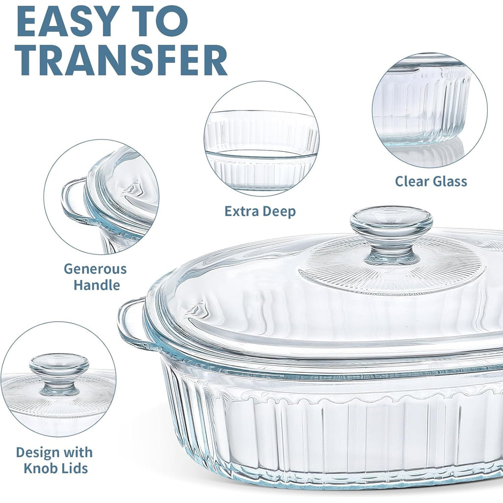 M MCIRCO 4-Piece Glass Casserole Baking Dish, Set of 2 Casseroles With Glass Lids, 1.9 Qt and 3 Qt