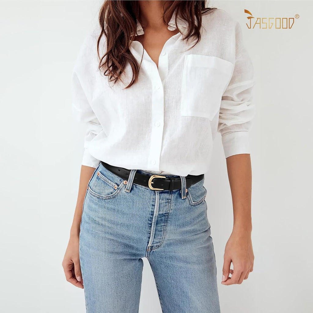 JASGOOD Leather Belt Women Belts for Jean Pants with Gold Buckle Fashion Ladies Waist Belt