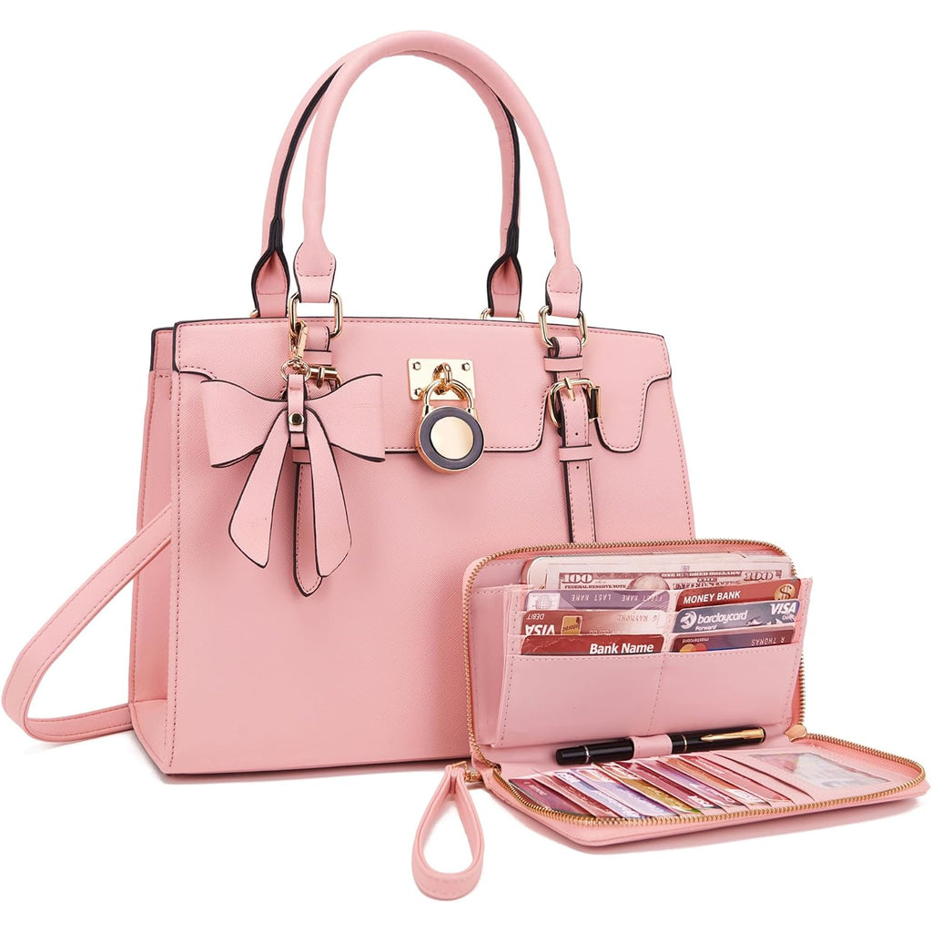 Qiyuer Women Purses And Handbags Set Ladies Top Handle Satchel Tote Shoulder Work Bag With Matching Clutch Wallet 2Pcs