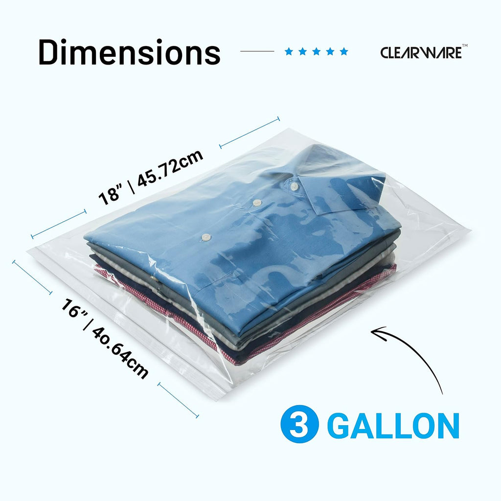 12 Large Storage Bags With Zipper Top - 3 Gallon Size, 16" X 18", Extra Large Plastic For Clothes, Travel, Moving, Large Reusable Freezer Bags, Bpa-Free, 2-Mil Thick