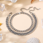 2PCS Ankle Bracelets for Women - Gold/Silver Plated Stainless Steel Anklets Set - Waterproof Layered Cuban Link Chain Anklet Bracelet Summer Beach Foot Jewelry Gifts for Women