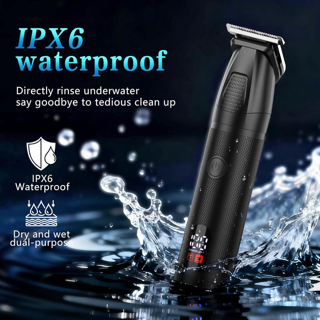 Bomxin Beard Trimmer for Men 6 in 1 Cordless Waterproof Electric Hair Clippers Mustache Body Face Trimmer All in One Grooming Kit with LED Display USB Rechargeable