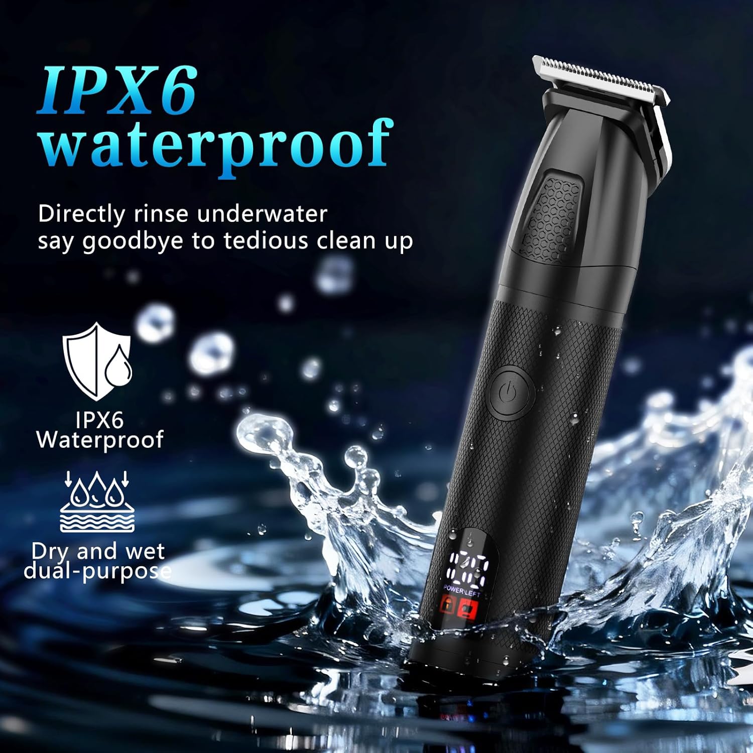 Bomxin Beard Trimmer for Men 6 in 1 Cordless Waterproof Electric Hair Clippers Mustache Body Face Trimmer All in One Grooming Kit with LED Display USB Rechargeable