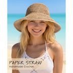 Senker Fashion Sun Hats for Women UV Protection Handmade Wide Brim Packable Straw Bucket Hat for Beach Summer Vacation Travel