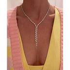 STONEFANS Long Tennis Necklaces for Women - Dainty Silver Lariat Necklace Rhinestone Y Shaped Drop Necklace Cute Choker Necklaces for Women Trendy Silver Prom Jewelry Gifts