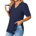Anyally Womens Tunic Tops Summer Dressy Casual Puff Short Sleeve Shirts Work Business Blouses