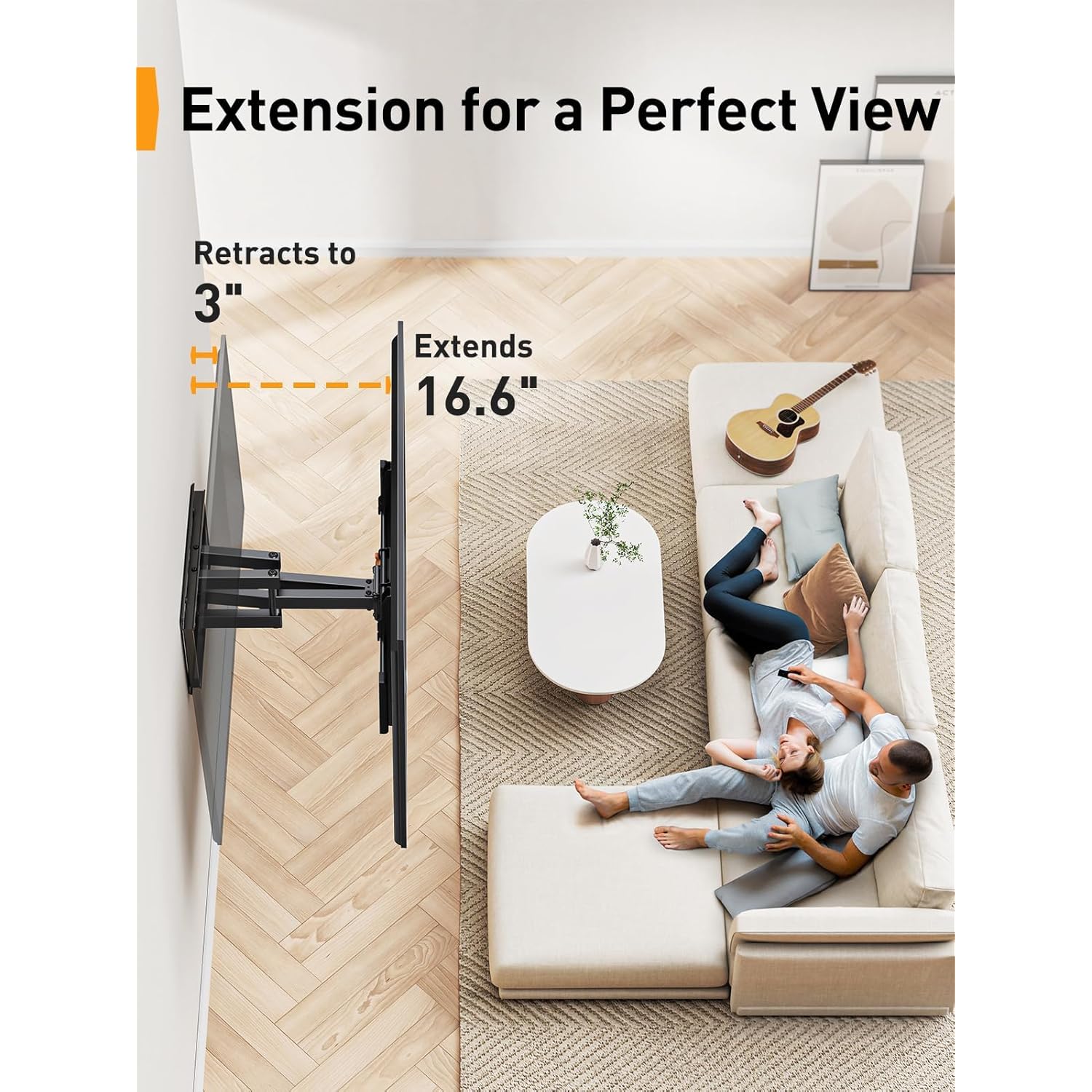Perlegear UL Listed Full Motion TV Wall Mount for 42-90" TVs up to 132lbs, Heavy Duty TV Mount with Dual Articulating Arms, Tool-Free Smooth Tilt, Swivel, Fits 16" Studs, Max VESA 600x400mm, PGLF8