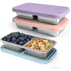 3 Pack Stainless Steel Snack Containers For Kids, Reusable Snack Containers With Silicone Lids, 2 Compartment Toddler Snack Containers For Daycare, School Lunch And Travel, 15 Oz