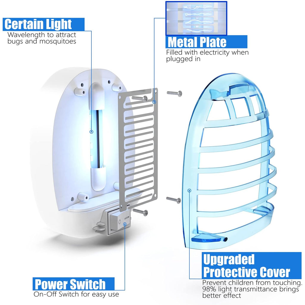 Bug Zapper Indoor, Electronic Fly Trap Insect Killer, Mosquitoes Killer Mosquito Zapper With Blue Lights For Living Room, Home, Kitchen, Bedroom, Baby Room, Office(2 Packs)