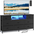 Songmics Bellah Collection - Dresser For Bedroom With Outlets And Led Lights, Tv Stand For Tvs Up To 65 Inches, Chest Of Drawers, 8 Drawers, Steel, Modern, Ink Black Ulgs434Bh02S