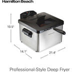 Hamilton Beach Electric Deep Fryer with 3 Baskets and Lid, 4.5 Liters / 19 Cups Oil Capacity, Temperature Control, View Window, Professional Style, 1800 Watts, Stainless Steel (35034)
