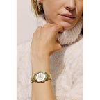 Bulova Ladies' Crystal Stainless Steel 3-Hand Quartz Watch, White Mother-Of-Pearl Dial