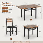 Dining Table Set For 4, Extendable Kitchen Table With 4 Pu Leather Upholstered Dining Room Chairs, Wood Kitchen Table Set With Built-In Storage Rack For Dining & Small Spaces, Rustic Brown