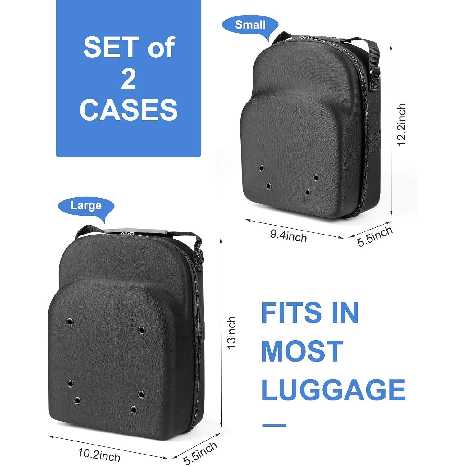 Set Of 2 Hard Hat Travel Cases For Baseball Caps - Hat Storage Organizer Holder With Handle, Shoulder Strap And Trolley Sleeve, Protect Up To 10 Hats For Outdoor And Home Storage, Black