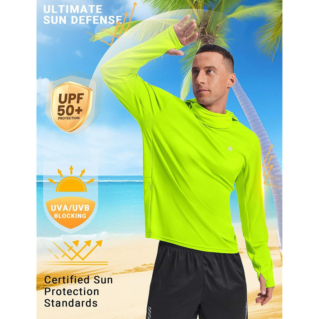 Pinspark Upf 50+ Sun Protection Hoodie Men With Mask Quick Dry Long Sleeve Fishing Hiking Shirts Uv Rash Guard Lightweight