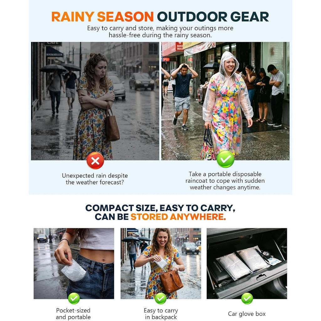 Disposable Rain Ponchos, 6Pk/9Pk Family Pack For Adults, Emergency Raincoat With Drawstring Hood For Travel Camping