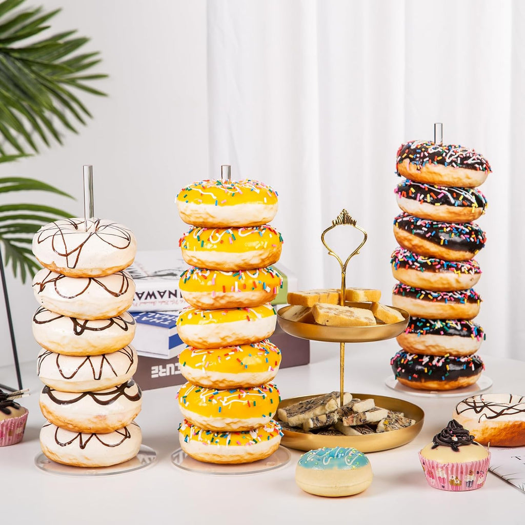 HENABLE 4PCS Acrylic Donut Display Stand Tower - Dessert Table Holder for Donuts, Bagels & Doughnuts - Perfect for Parties, Christmas, Birthday & New Year