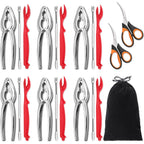20-Pack Crab Crackers And Tools Set,Seafood Boil Party Supplies Includes 6 Crab Crackers, 6 Lobster Shellers, 6 Crab Leg Forks/Picks And 2 Seafood Scissors & Black Storage Bag - Nut Cracker Set