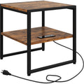 Tatub 20In End Table With Charging Station, Rustic Brown Square Side Table With Usb Ports & Outlets, Versatile Mini Fridge Table Printer Stand Nightstand For Bedroom Living Room