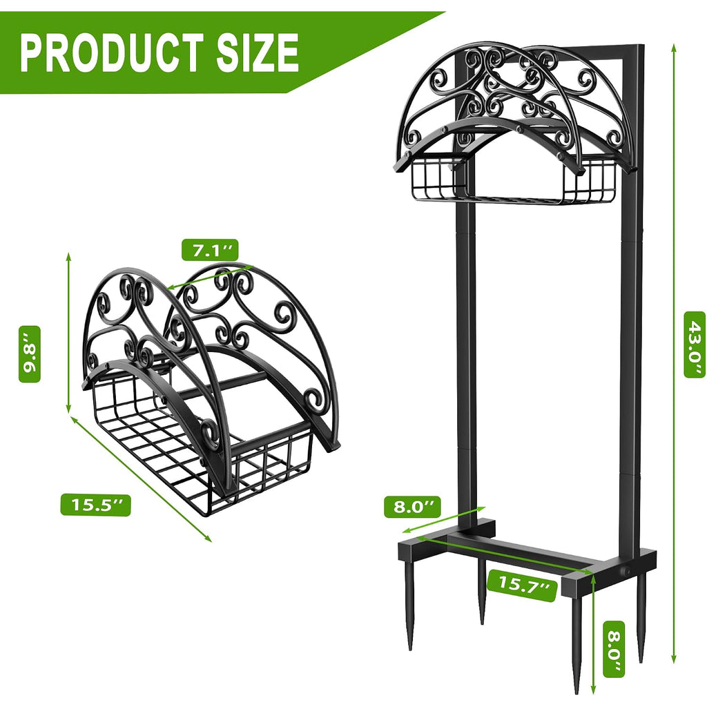 Gayuteay Garden Hose Holder – Water Hose Reel Stand With Storage Basket Holds 151Ft, Heavy Duty Freestanding Garden Hanger Storage Rack For Outside Yard Lawn Farm