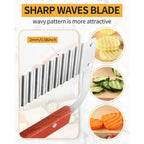 Crinkle Cutter Stainless Steel Potato Slicer Heavy Duty Wavy Crinkle Cutting Chopping Tools With Wooden Handle For Carrot Veggies