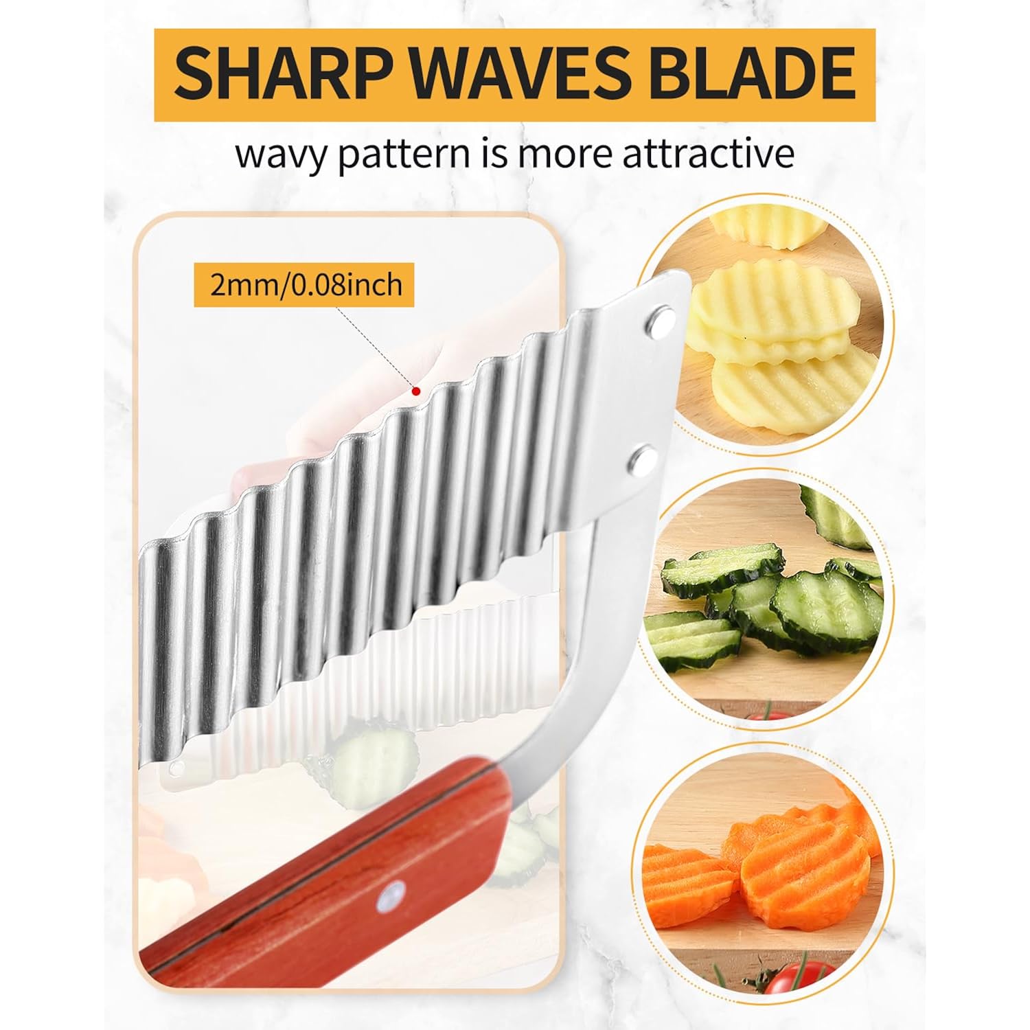 Crinkle Cutter Stainless Steel Potato Slicer Heavy Duty Wavy Crinkle Cutting Chopping Tools With Wooden Handle For Carrot Veggies