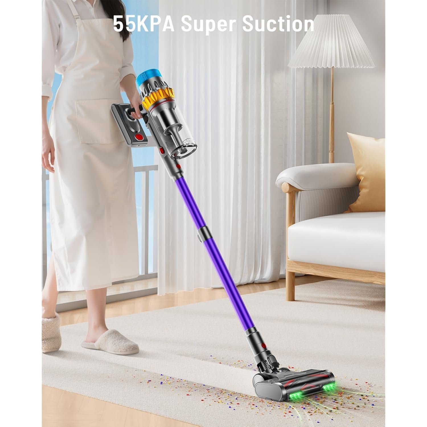 Cordless Vacuum Cleaner, 650W 55Kpa 75Min Powerful Vacuum Cleaners For Home, Self-Standing Stick Vacuum Cordless Rechargeable/ Anti-Tangle/Oled Screen/1.8L Cup For Home Pet Hair/Carpet/Hardwood Floor