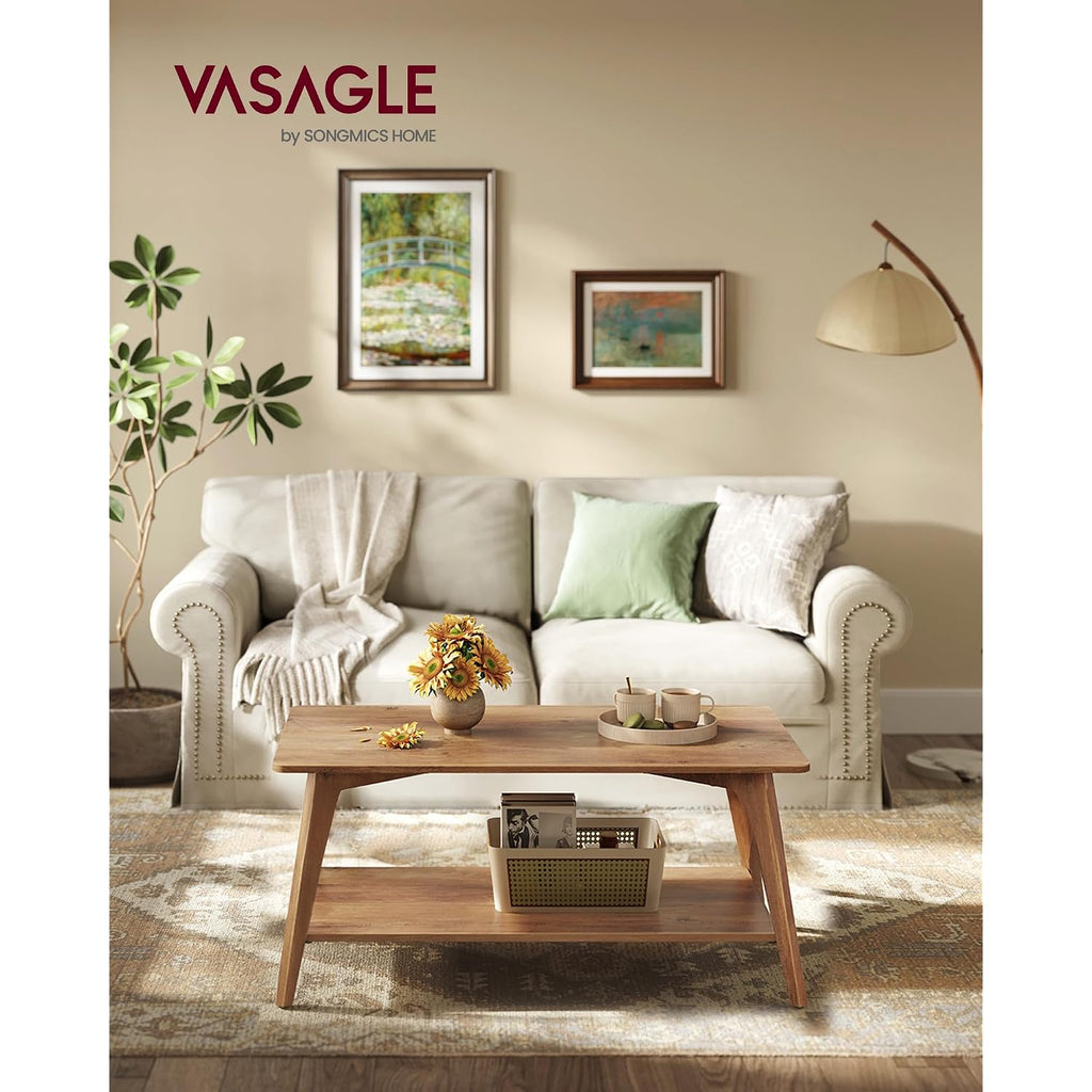 Vasagle Maezo Collection - Coffee Table, 2-Tier Center Table With Storage, Tapered Legs, Curved Transitions, 21.7 X 39.4 X 17.7 Inches, Easy To Assemble, For Living Room, Honey Brown Ulct249K01