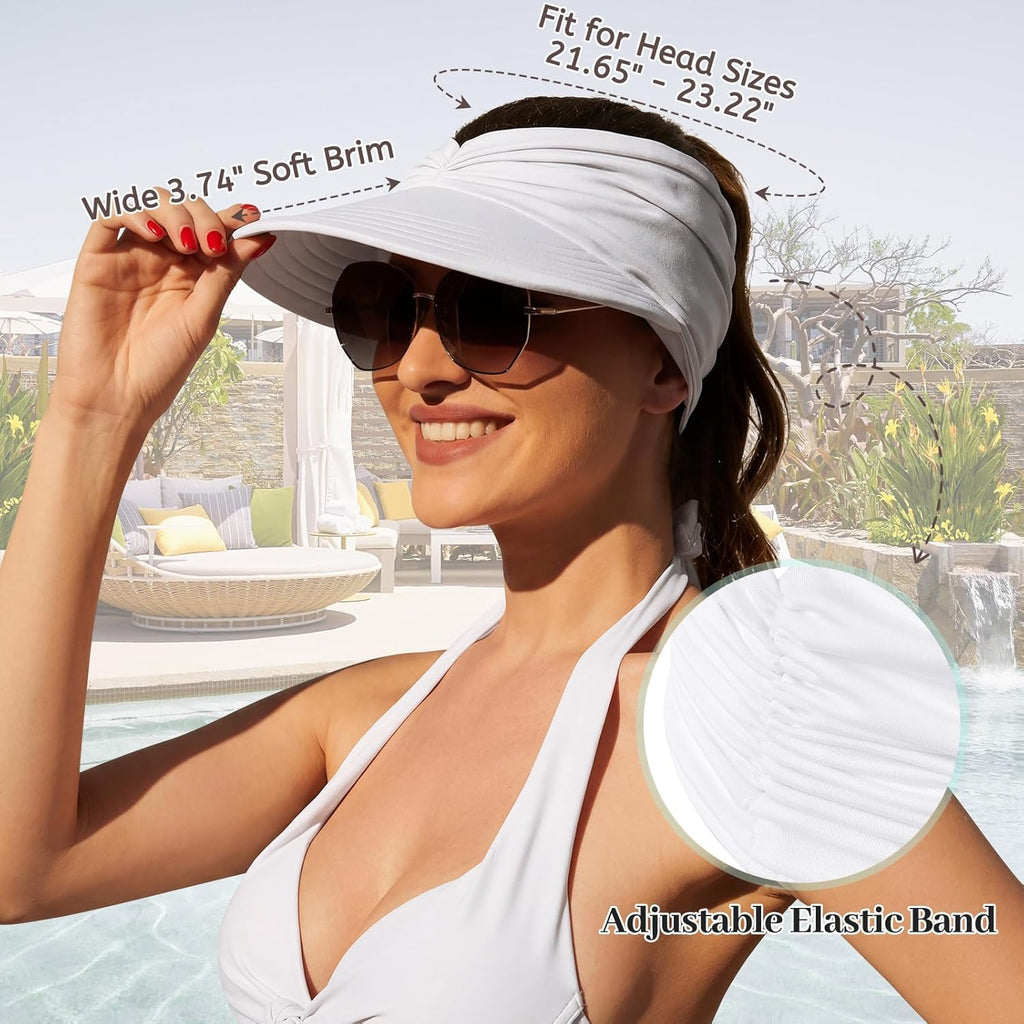 Wide Brim Visor Hats for Women-Lightweight Packable Ponytail Hat, Comfortable Quick-Dry Sun Visor for Casual