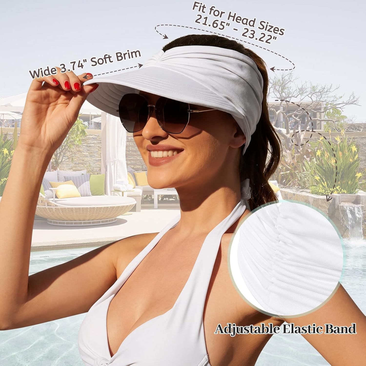 Wide Brim Visor Hats for Women-Lightweight Packable Ponytail Hat, Comfortable Quick-Dry Sun Visor for Casual