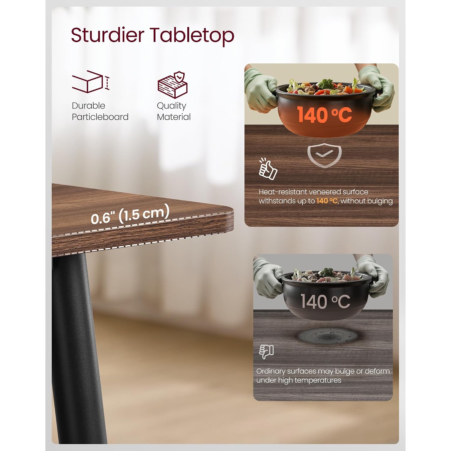 Vasagle 55.1" Dining Table For 4-6 People, Modern Kitchen Table, Heat-Resistant Tabletop, Quick Assembly, For Dining Room, Natural Walnut And Ink Black, Island Collection Ukdt100K02V2