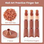 Practice Finger for Acrylic Nails, 3PCS Adjustable Nail Practice Hand Finger with Base Stand and 100PCS Brown Nail Tips, Practice Hand for Home Salon DIY Beginner(Brown)
