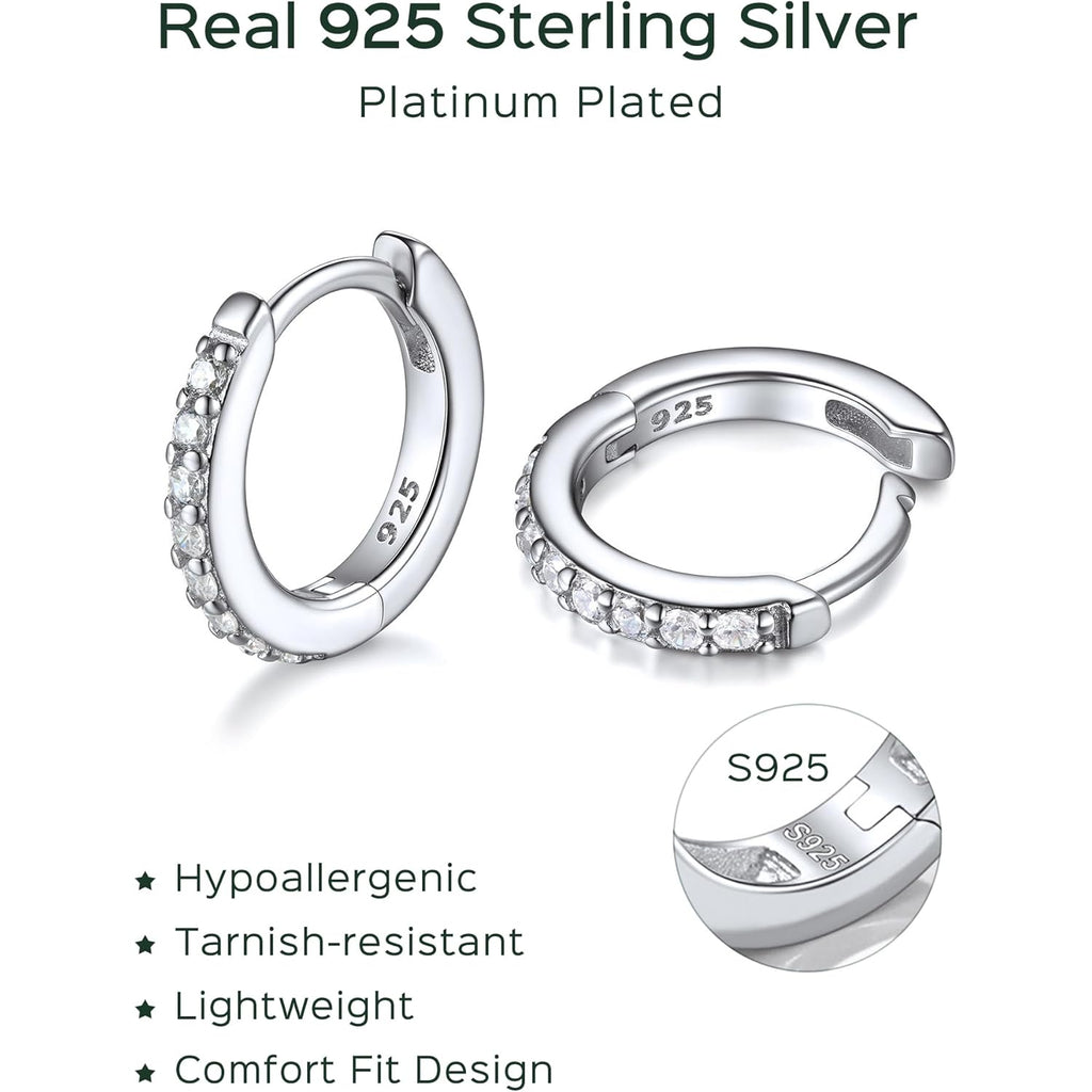 ChicSilver 925 Sterling Silver Huggie Earrings for Women 14K Gold Plated Silver Hoop Earrings for Women Hypoallergenic Small Cubic Zirconia Huggie Earring (6/8/10/12/14/16/18/20mm)