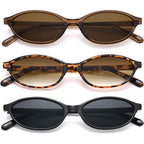 Pro Acme Retro Oval Sunglasses for Women Chic Cat Eye Y2K Trendy Narrow Sunnies Designer Sun Glasses Brown Frame/Brown Lens + Black Frame/Grey Lens + Leopard Frame/Brown Lens